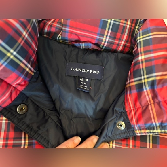 Lands’ End plaid checker red sleeveless down filled puffer vest NWOT Sz-MP.J6 - Picture 7 of 12